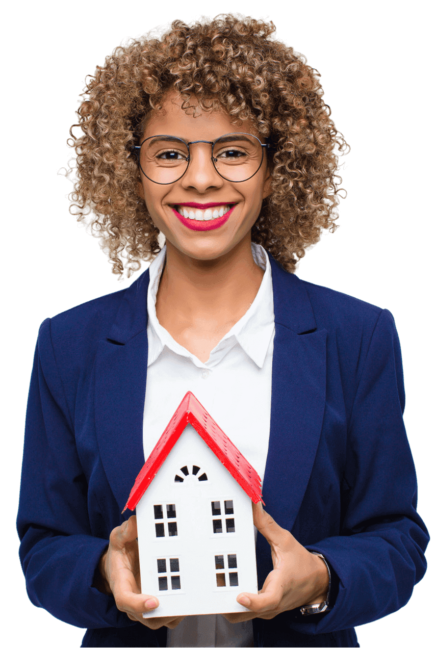 Happy customer holding house